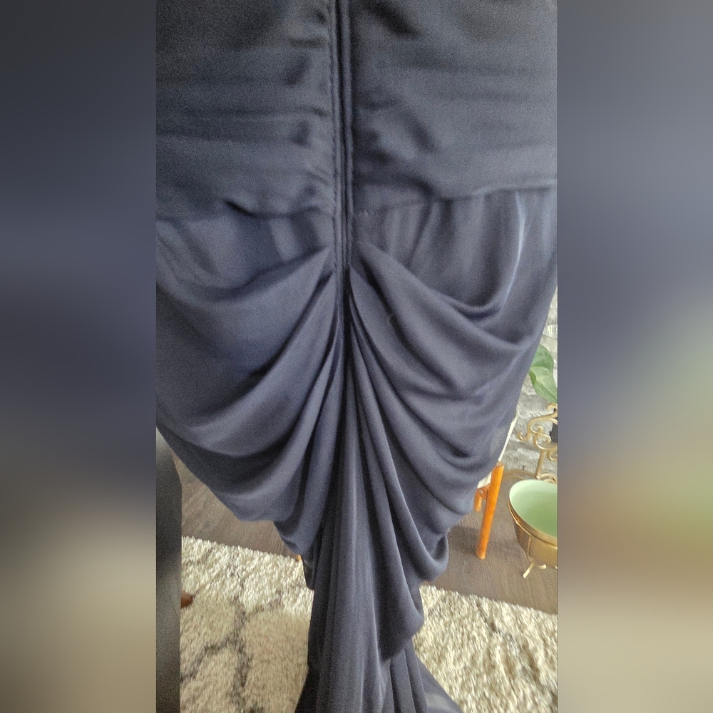 Adrianna Papell Navy Blue Pleated Gown, Size 12 - Picture 6 of 10